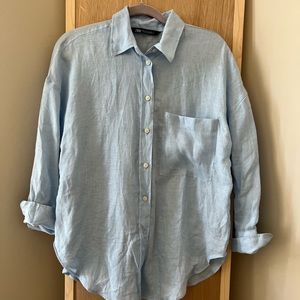 Linen blue button up shirt